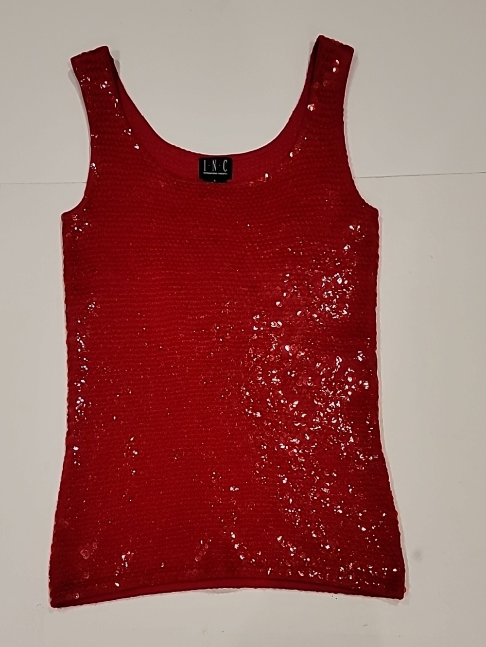 INC International Concepts Red Sequin Tank Top - Women's Sleeveless Knit Small - Picture 2 of 9